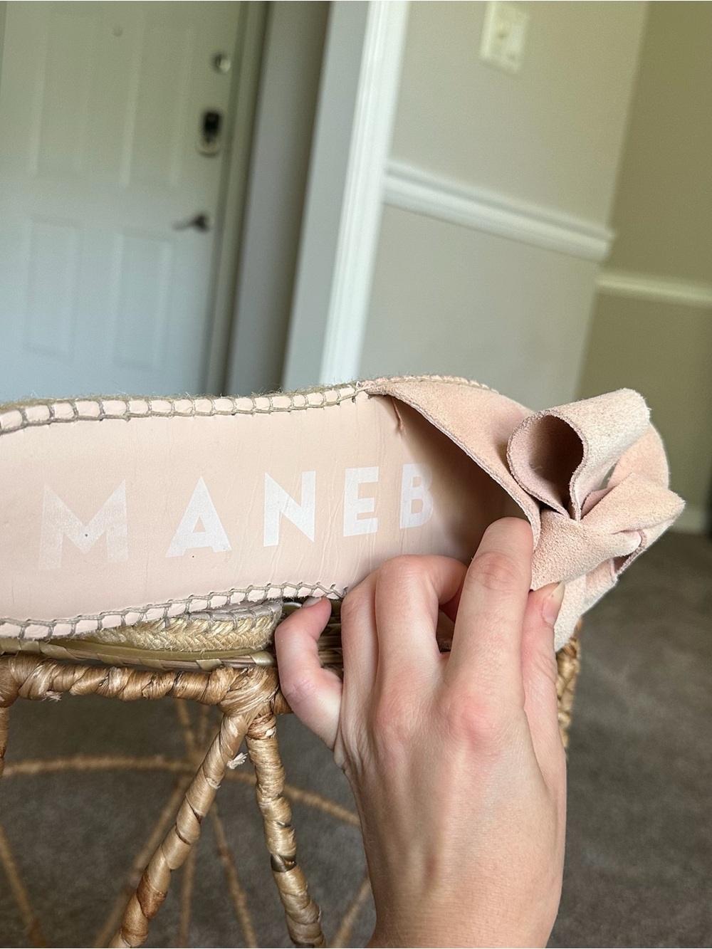 Manebi Blush Pink Suede Bow Espadrille Slide Sandals Women’s 38 US 7.5 - Picture 9 of 11